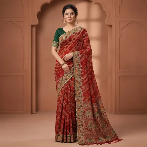 Red_Chiffon_Premium_Saree_For_Women