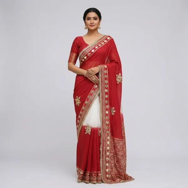 Red_And_White_Chiffon_Premium_Saree_For_Women
