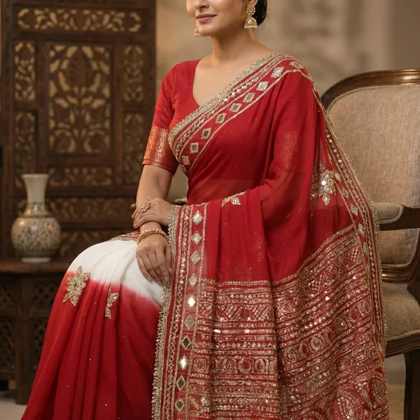 Red_And_White_Chiffon_Premium_Saree_For_Women