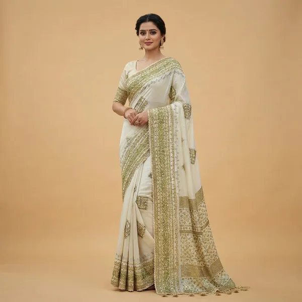White_And_Green_Chiffon_Premium_Saree_For_Women