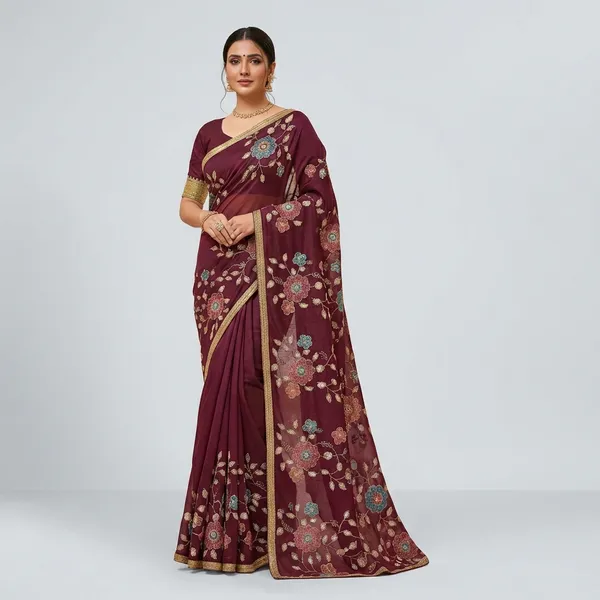 Wine_Chiffon_Premium_Saree_For_Women