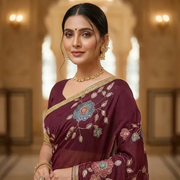 Wine_Chiffon_Premium_Saree_For_Women