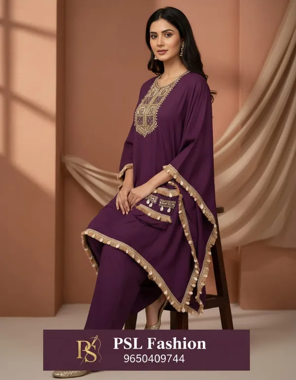 Royal_Purple_Premium_Cotton_Blend_Kurta_And_Pant_Set_For_Women