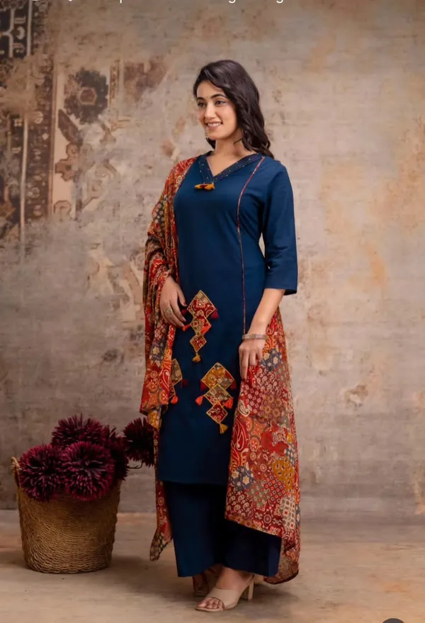 Blue_Premium_Chanderi_Silk_Kurta_Set_For_Women