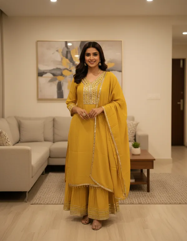 Yellow_Premium_Cotton_Blend_Kurta_And_Pant_Set_For_Women