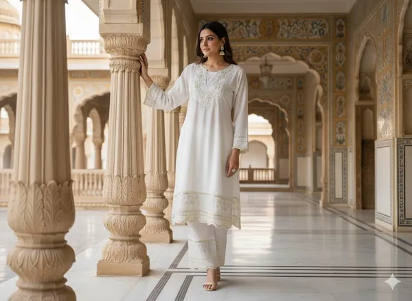 White_Premium_Cotton_Silk_Kurta_And_Pant_Set_For_Women