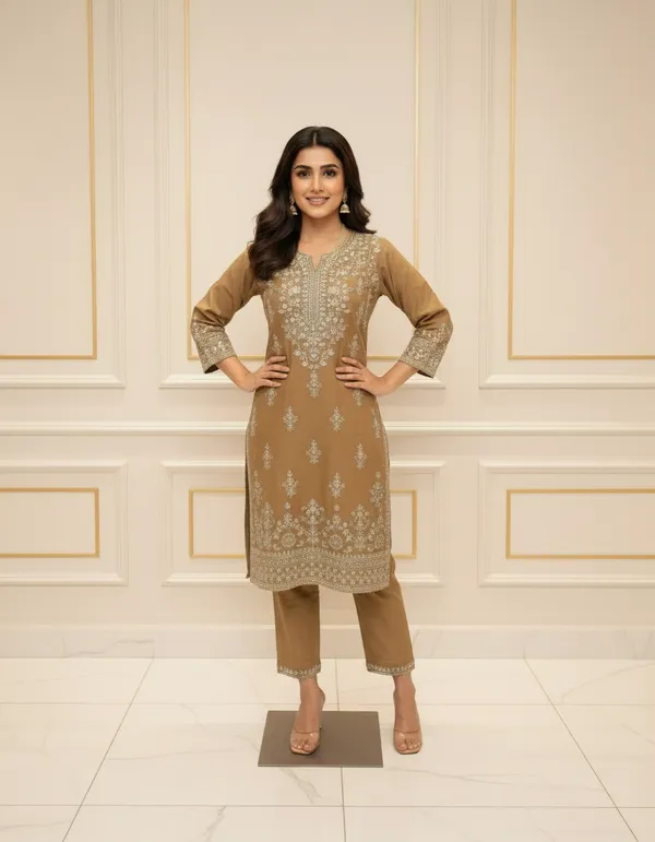 Yellow_Premium_Cotton_Blend_Kurta_And_Pant_Set_For_Women