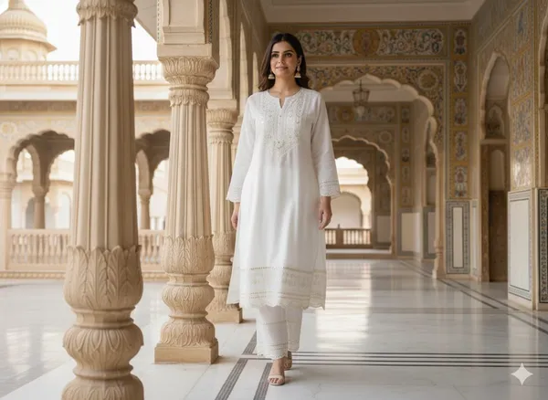 White_Premium_Cotton_Silk_Kurta_And_Pant_Set_For_Women