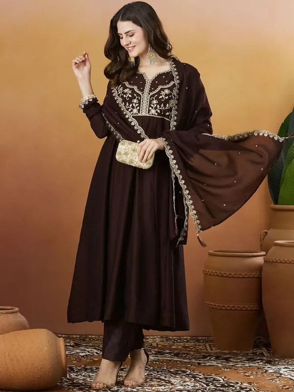 Wine_Premium_Chanderi_Silk_Kurta_Set_For_Women