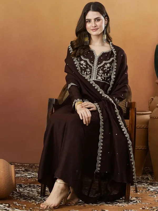 Wine_Premium_Chanderi_Silk_Kurta_Set_For_Women