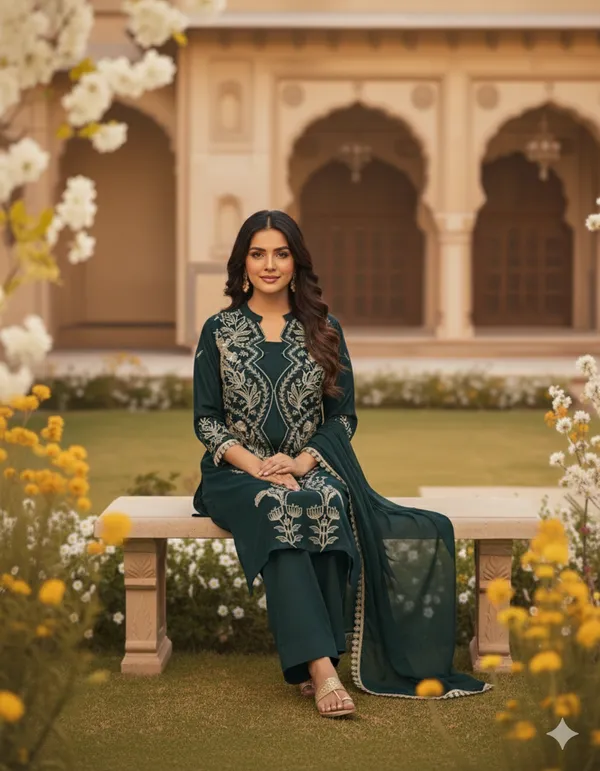 Bottle_Green_Premium_Chanderi_Cotton_Pakistani_Suit_Set_With_Dupatta_For_Women