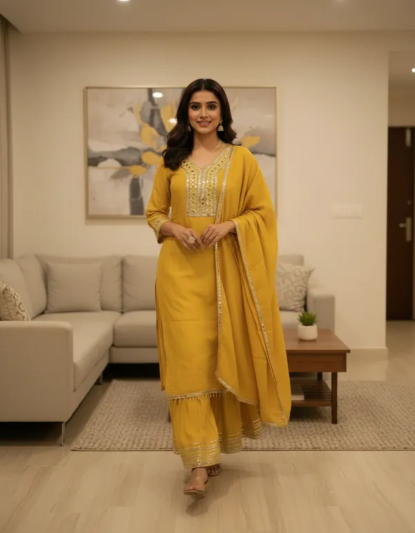 Yellow_Premium_Cotton_Blend_Kurta_And_Pant_Set_For_Women