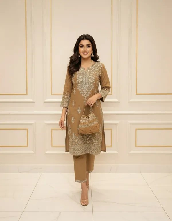Yellow_Premium_Cotton_Blend_Kurta_And_Pant_Set_For_Women