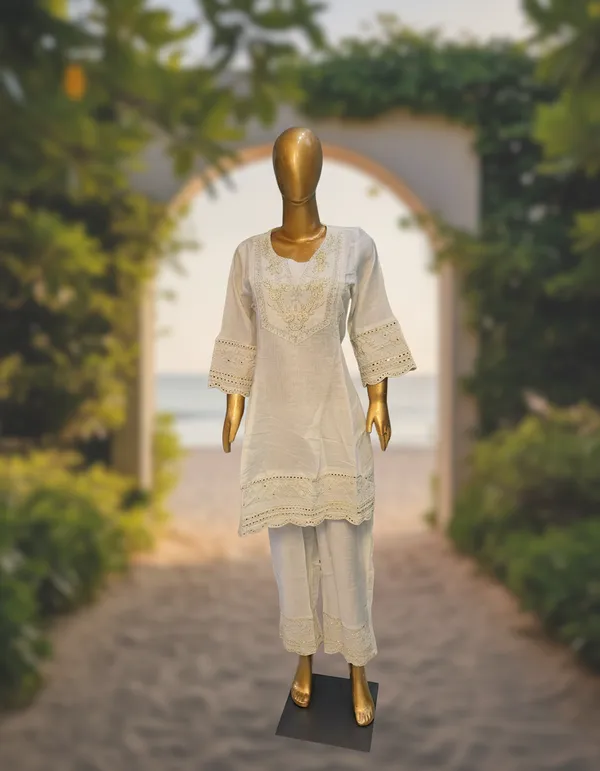 White_Premium_Blend_Cotton_Kurta_Set_For_Women