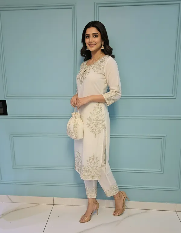 White_Premium_Cotton_Silk_Kurta_Set_For_Women