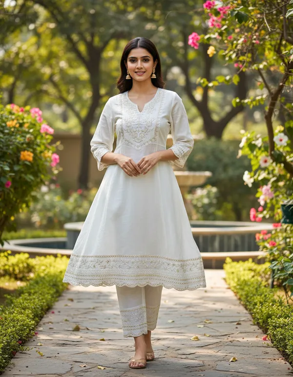 White_Premium_Blend_Cotton_Kurta_Set_For_Women
