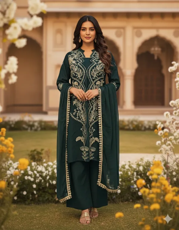 Bottle_Green_Premium_Chanderi_Cotton_Pakistani_Suit_Set_With_Dupatta_For_Women