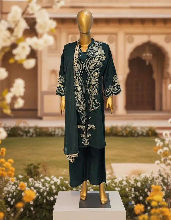 Bottle_Green_Premium_Chanderi_Cotton_Pakistani_Suit_Set_With_Dupatta_For_Women