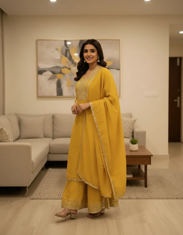 Yellow_Premium_Cotton_Blend_Kurta_And_Pant_Set_For_Women