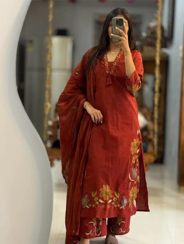 Rust_Red_Premium_Chanderi_Silk_Suit_Set_For_Women