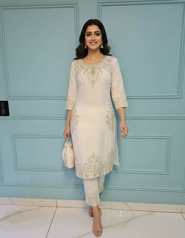 White_Premium_Cotton_Silk_Kurta_Set_For_Women