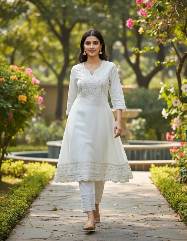 White_Premium_Blend_Cotton_Kurta_Set_For_Women