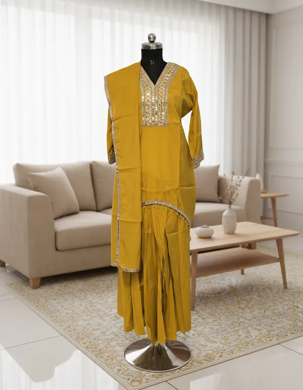 Yellow_Premium_Cotton_Blend_Kurta_And_Pant_Set_For_Women