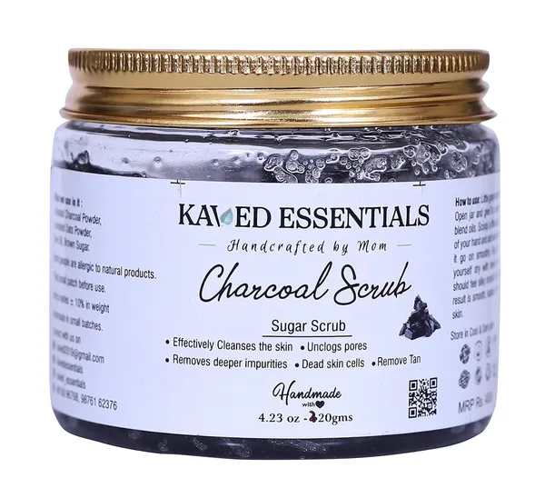 Kaved_Essentials_Charcoal_Sugar_Scrub_Cure_Dead_Skin_Cells_Remove_Tan_Unclog_Pores_150_Gm