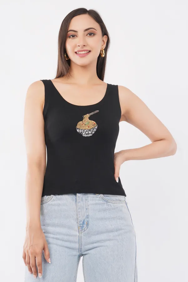 Bead_&_Bloom_Black_Cotton_The_Noodle_Bowl_Beaded_Motif_Rib_Tank_For_Women