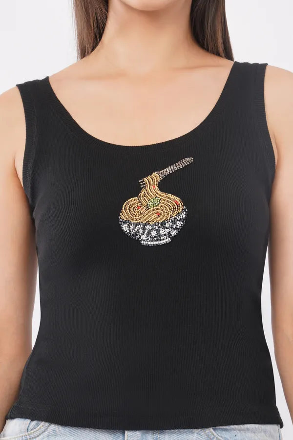 Bead_&_Bloom_Black_Cotton_The_Noodle_Bowl_Beaded_Motif_Rib_Tank_For_Women