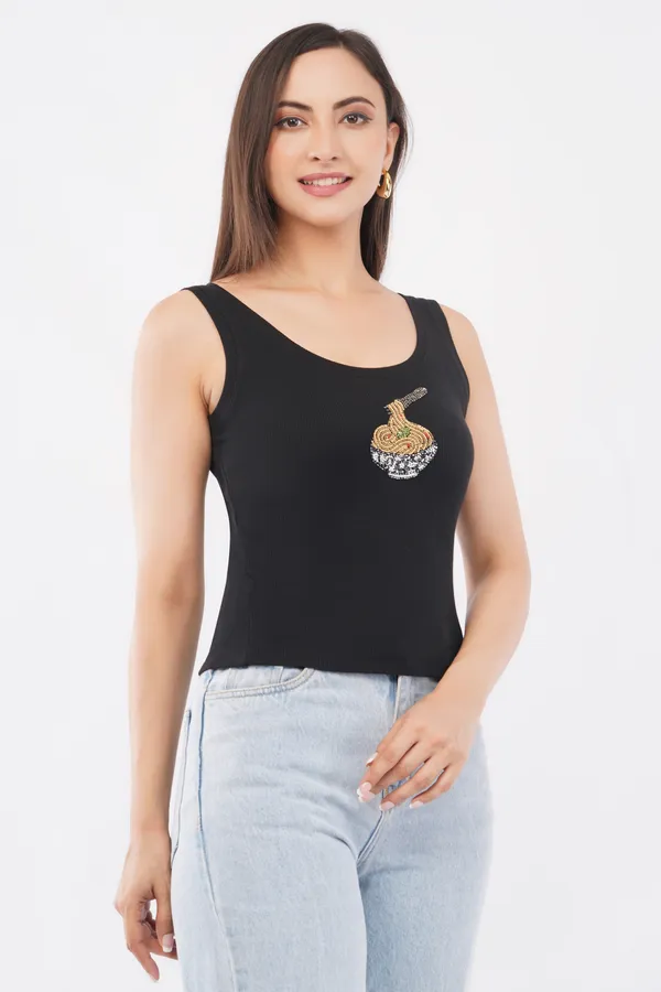 Bead_&_Bloom_Black_Cotton_The_Noodle_Bowl_Beaded_Motif_Rib_Tank_For_Women
