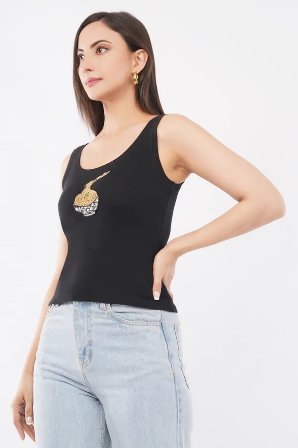 Bead_&_Bloom_Black_Cotton_The_Noodle_Bowl_Beaded_Motif_Rib_Tank_For_Women