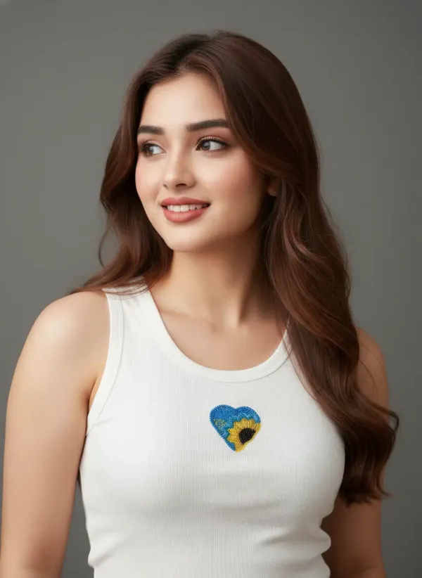 White_Cotton_The_Sunflower_Heart_Beaded_Rib_Tank_Top_For_Women