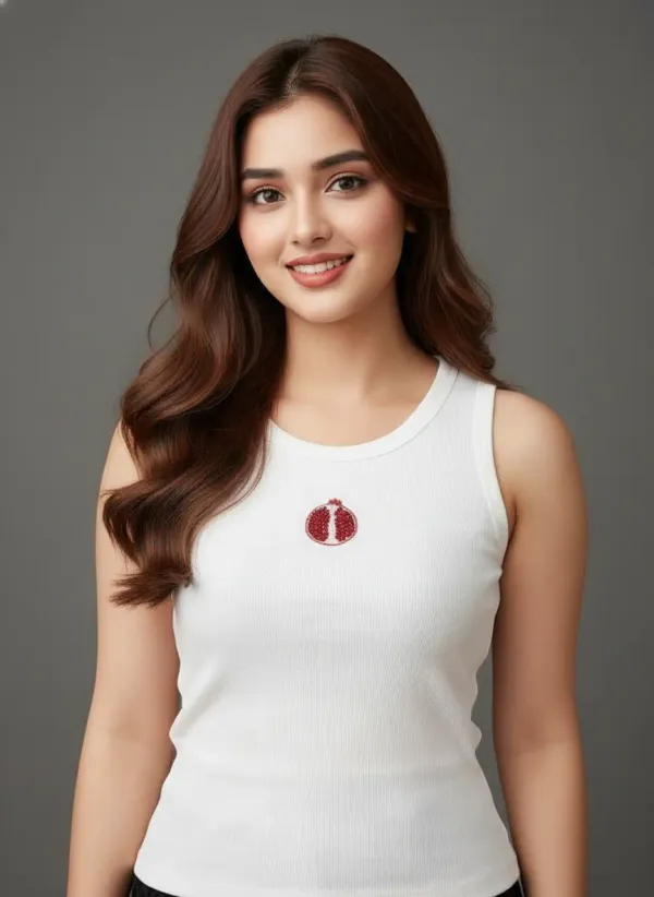 White_Cotton_Pomegranate_Beaded_Ribbed_Tank_Top_For_Women