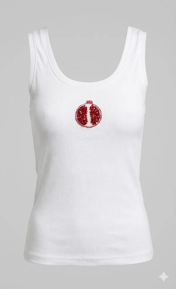 White_Cotton_Pomegranate_Beaded_Ribbed_Tank_Top_For_Women