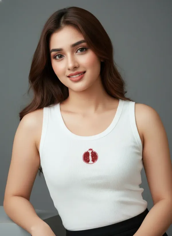 White_Cotton_Pomegranate_Beaded_Ribbed_Tank_Top_For_Women