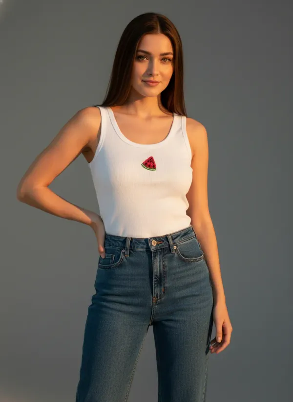Bead_&_Bloom_White_Ribbed_Watermelon_Embroidery_Cotton_Tank_Top_With__For_Women