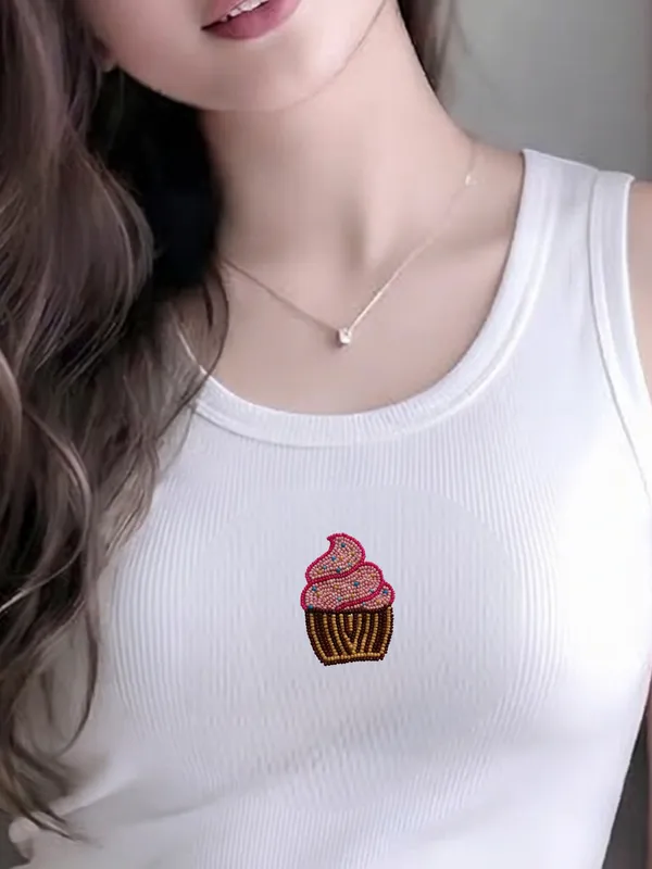 White_Ribbed_Tank_Top_with_Hand-Beaded_Cupcake_Motif