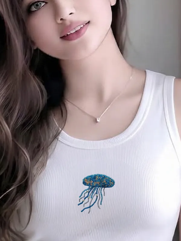 White_Ribbed_Tank_Top_with_Hand-Beaded_Jellyfish_Motif