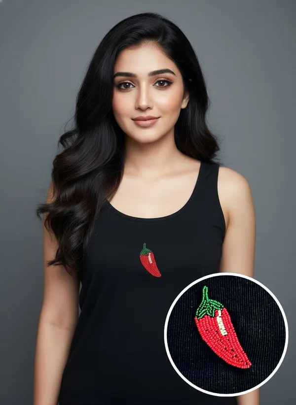 Black_Cotton_Red_Chili_Beaded_Motif_Rib_Tank_For_Women