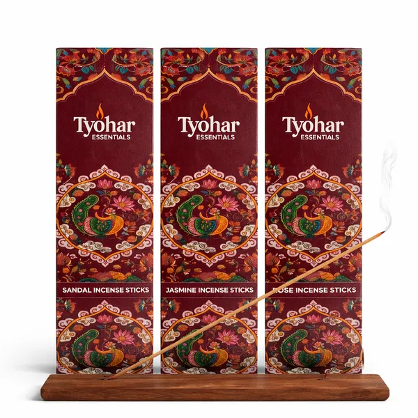 TYOHAR_ESSENTIALS_Organic_Incense_Sticks_Combo_Pack_Of_3_(3×40_Sticks)_–_Sandalwood,_Rose_&_Jasmine_