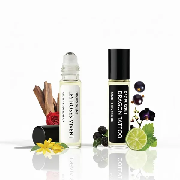 Roll-On_Attar_Set_for_Women_|_2_x_5ml_Premium_Oil_Perfumes_|_Les_Roses_Vivent_&_Dragon_Tattoo_|_Long-Lasting_100%__Perfume_Oil_|_Floral_Woody_&_Oriental_Fragrances_|_Travel-Friendly