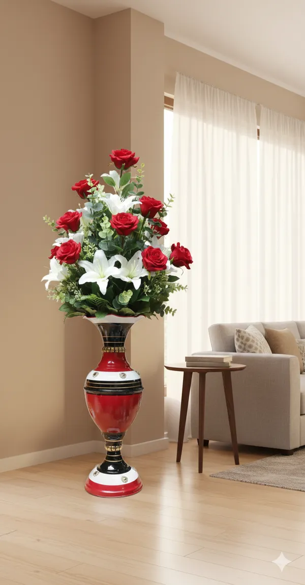 Red_Black_Iron_Flower_Vase_For_Displaying_Fresh_Or_Artificial_Flowers