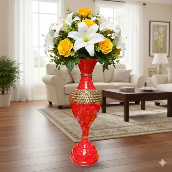 Red_Iron_Flower_Vase_For_Displaying_Fresh_Or_Artificial_Flowers