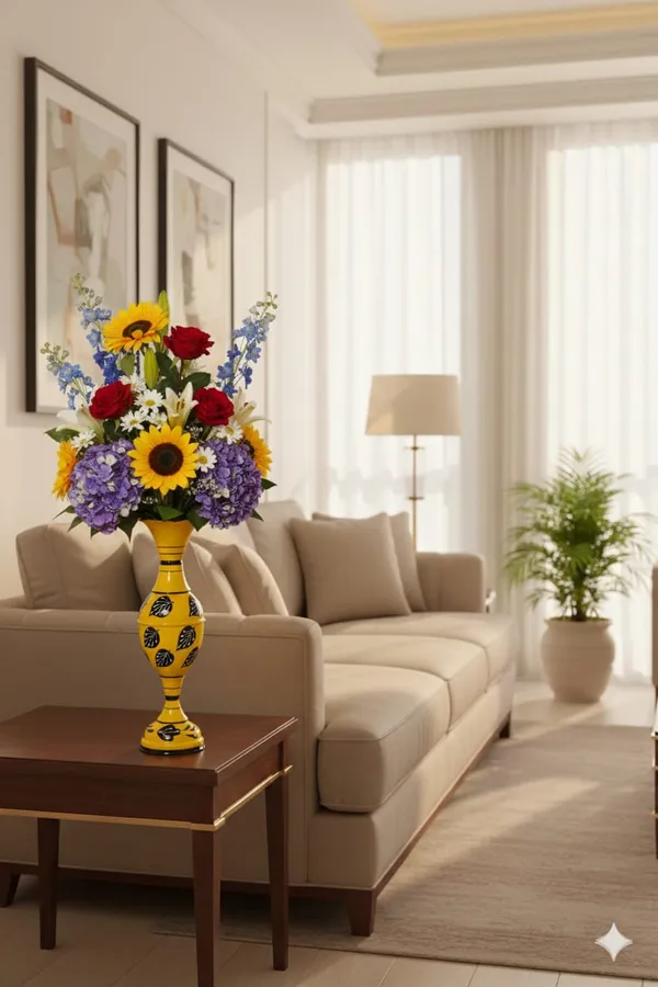 Yellow_Black_Iron_Flower_Vase_For_Displaying_Fresh_Or_Artificial_Flowers