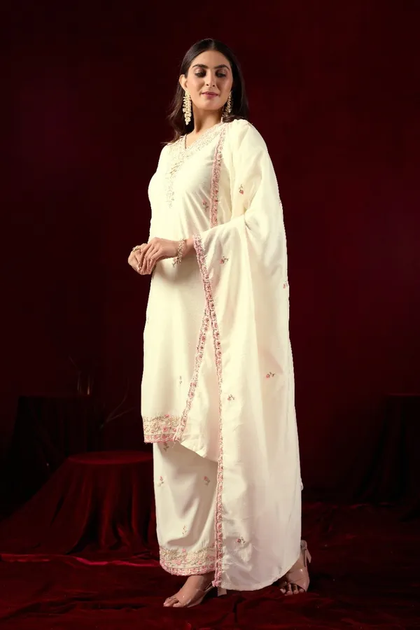White_Designer_Kurti_Pant_With_Dupatta_For_Women