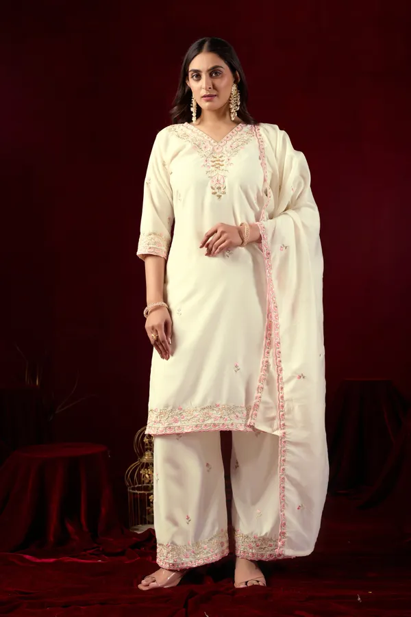 White_Designer_Kurti_Pant_With_Dupatta_For_Women