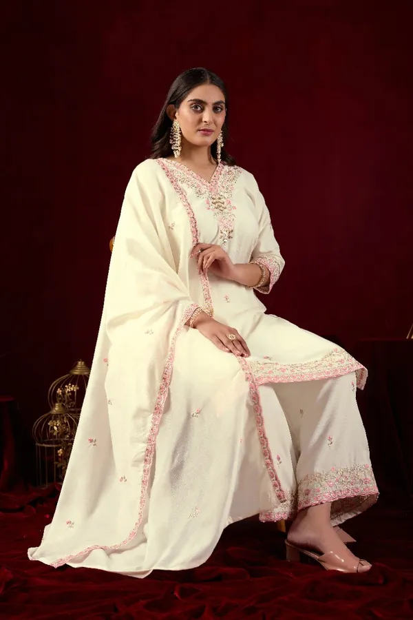 White_Designer_Kurti_Pant_With_Dupatta_For_Women