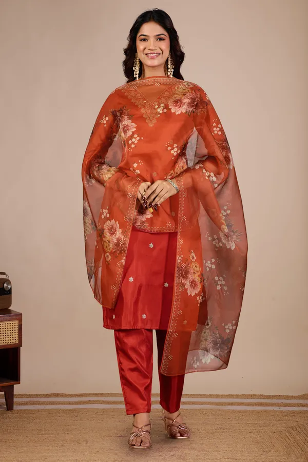 Orange_Designer_Kurti_Pant_With_Dupatta_For_Women