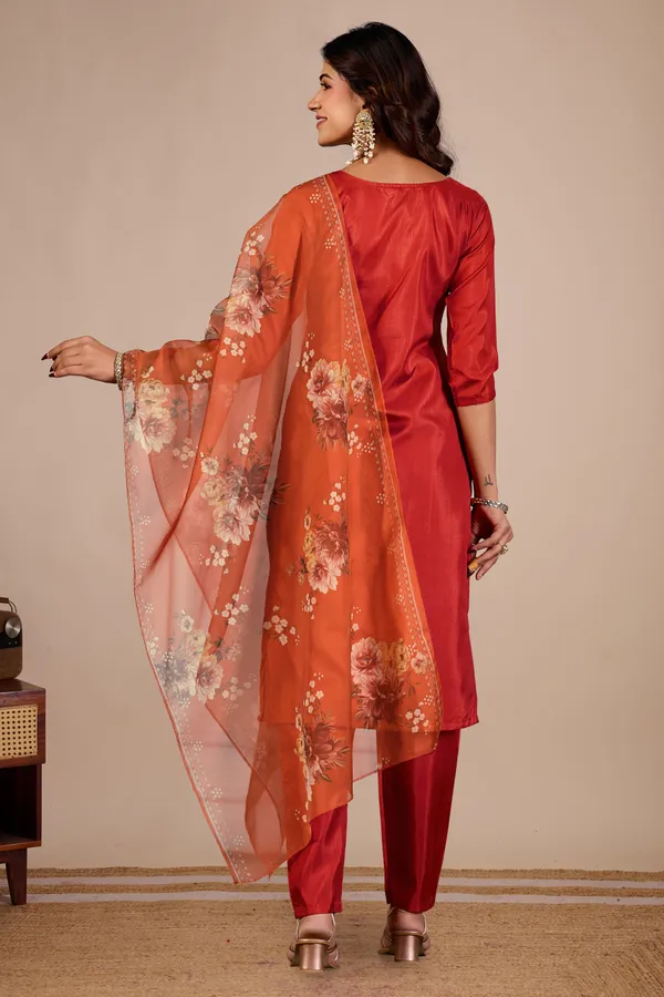 Orange_Designer_Kurti_Pant_With_Dupatta_For_Women